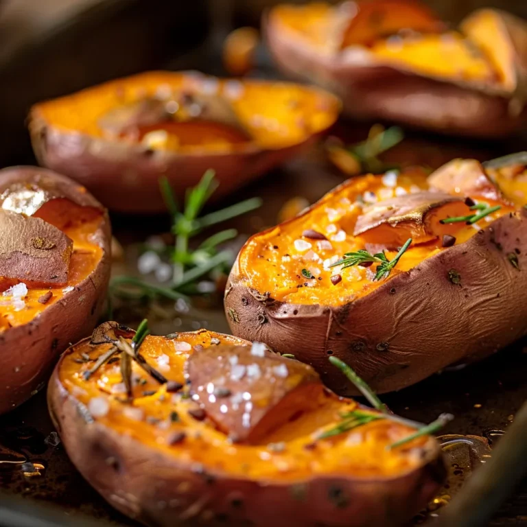Close-up of baked Japanese sweet potatoes on a wooden surface with warm lighting.