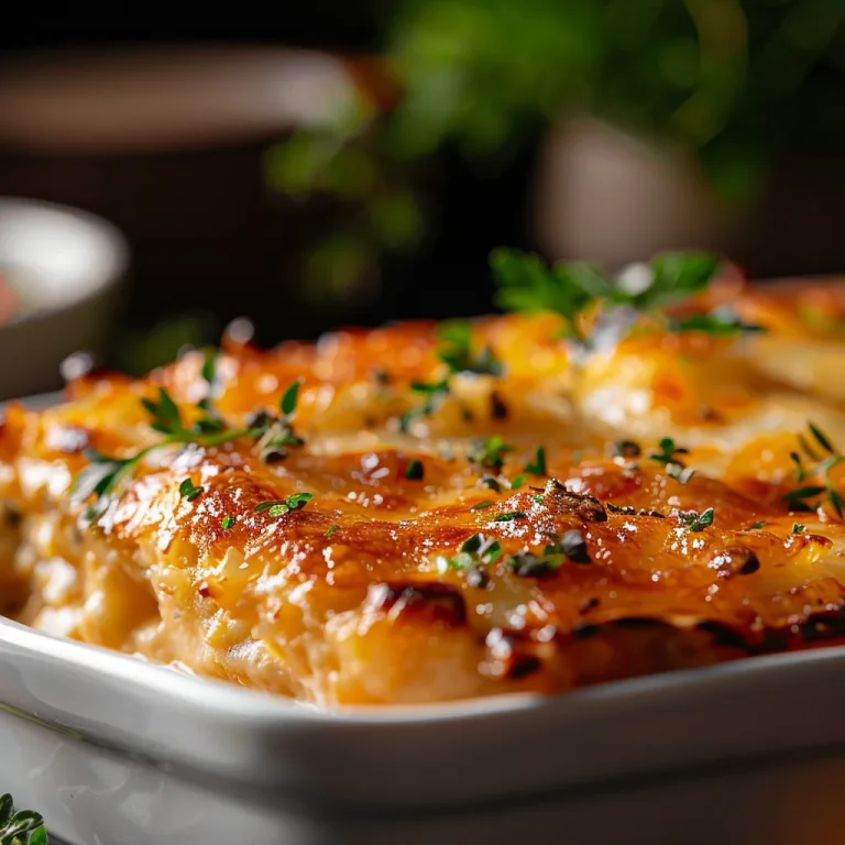 Close-up shot of a comforting dish, showcasing rich textures and warm colors.