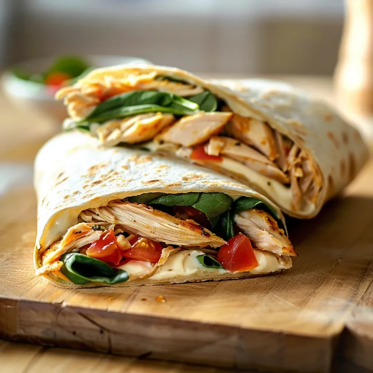Close-up of melting cheesy garlic chicken wraps with spinach and tomatoes.