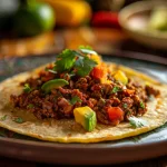 Close-up shot of a vibrant Mexican kitchen with various traditional dishes.