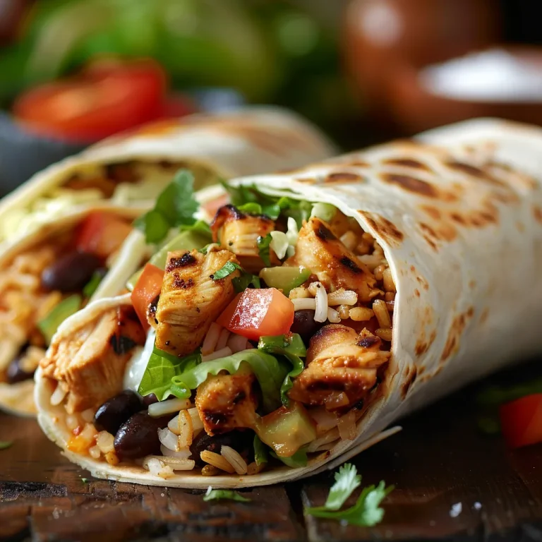 A close-up of a Chipotle Ranch Grilled Chicken Burrito, showcasing vibrant ingredients and textures.