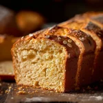 Close-up shot of freshly baked pumpkin white chocolate chip bread with a golden crust.