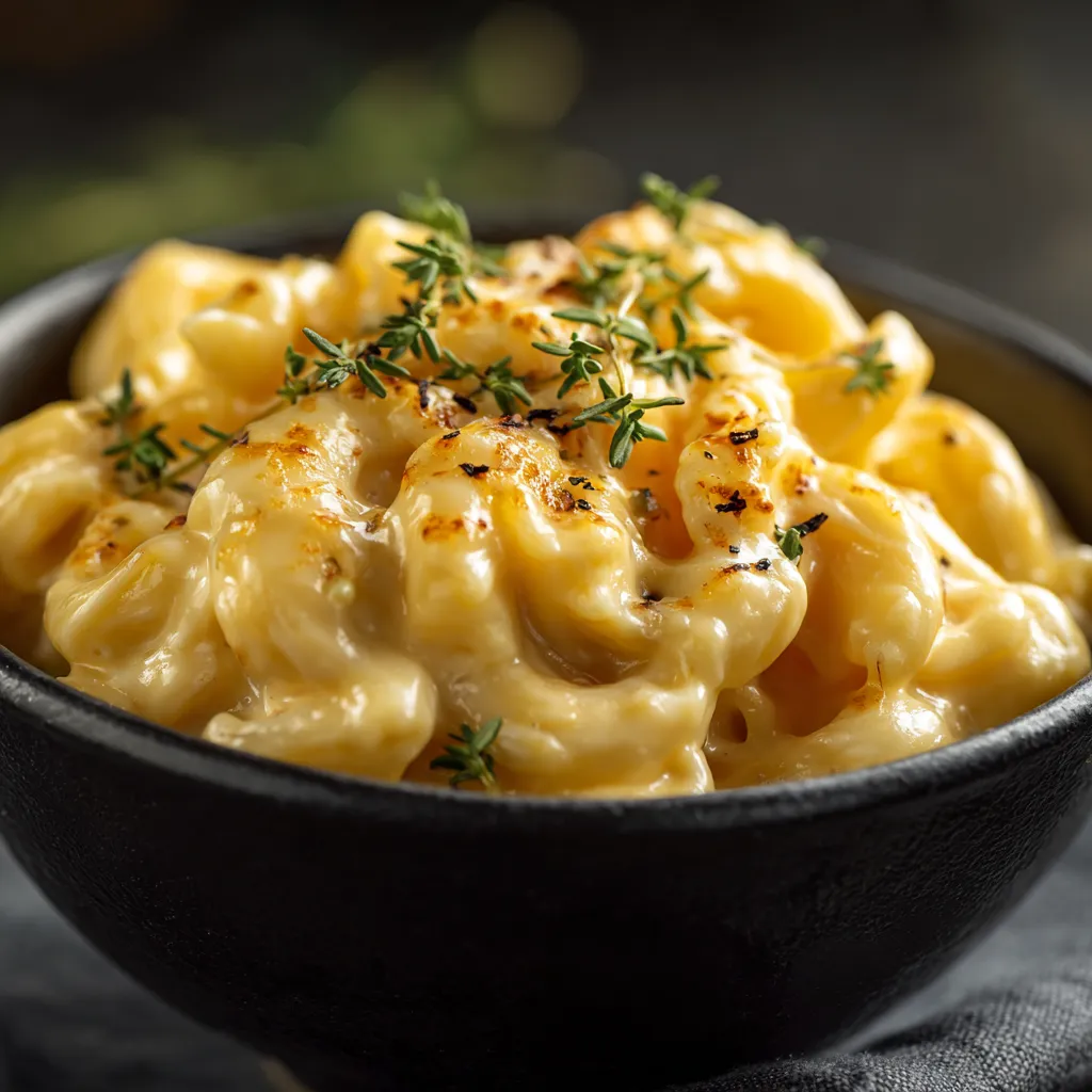Delicious serving of macaroni and cheese in a bowl, showcasing its rich, cheesy texture.