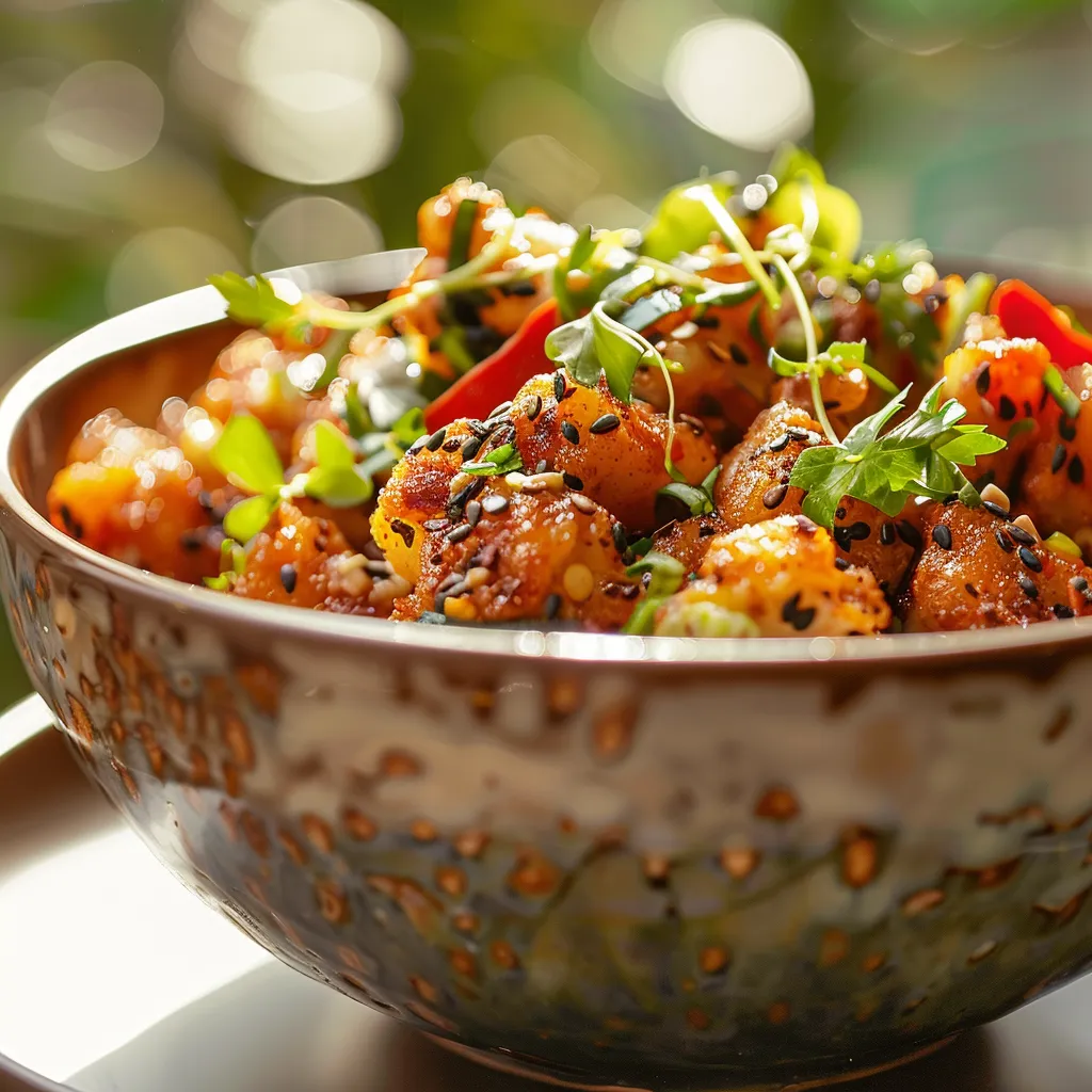 An eye-level view of Cloudflare services, artistically displayed to resemble a gourmet dish with detailed textures.