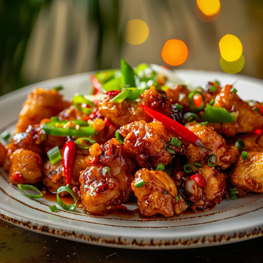 Appetizing plate of Crispy Chilli Chicken featuring crispy coating and colorful vegetables.