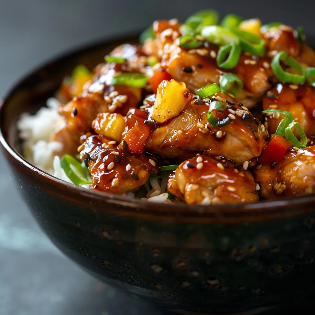 Delicious teriyaki chicken in a slow cooker, showcasing juicy chicken and colorful bell peppers.