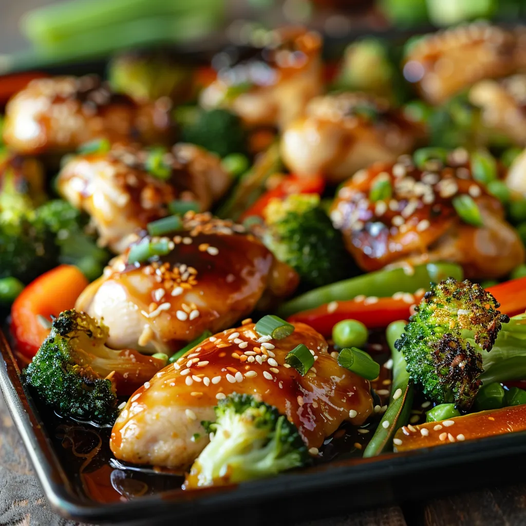 A vibrant plate featuring teriyaki chicken and an assortment of fresh veggies.