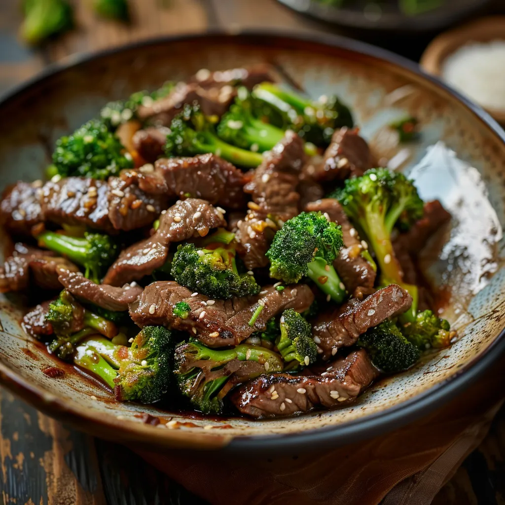 A mouthwatering Beef and Broccoli Stir Fry featuring glossy sauce and fresh broccoli florets.