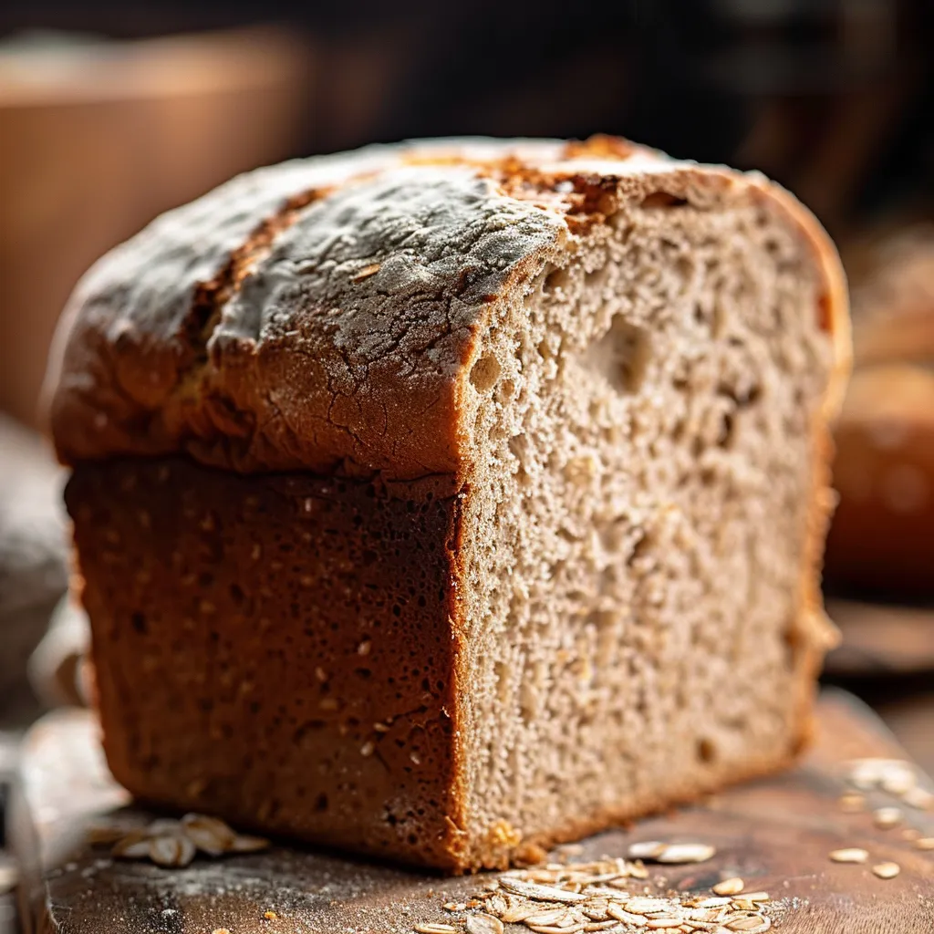 A slice of warm bread machine zucchini bread surrounded by cooking ingredients.