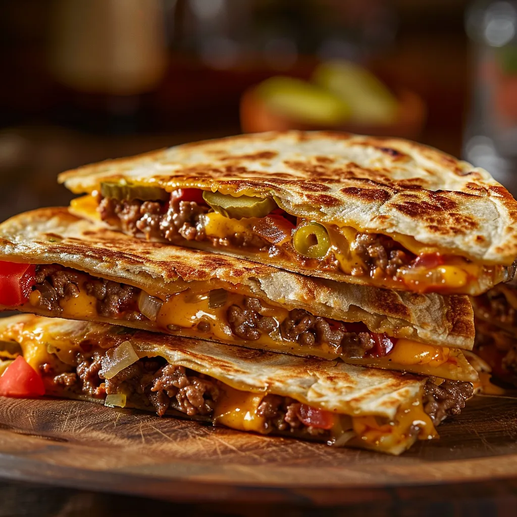 Mouthwatering Smashburger Quesadillas served on a plate, showcasing melted cheese and vibrant ingredients.