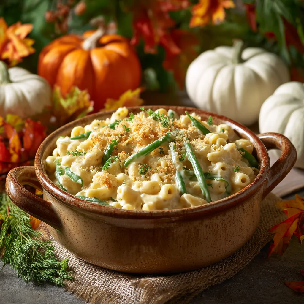 High-resolution image of a crockpot filled with green bean casserole, showcasing its creamy layers and baked topping.