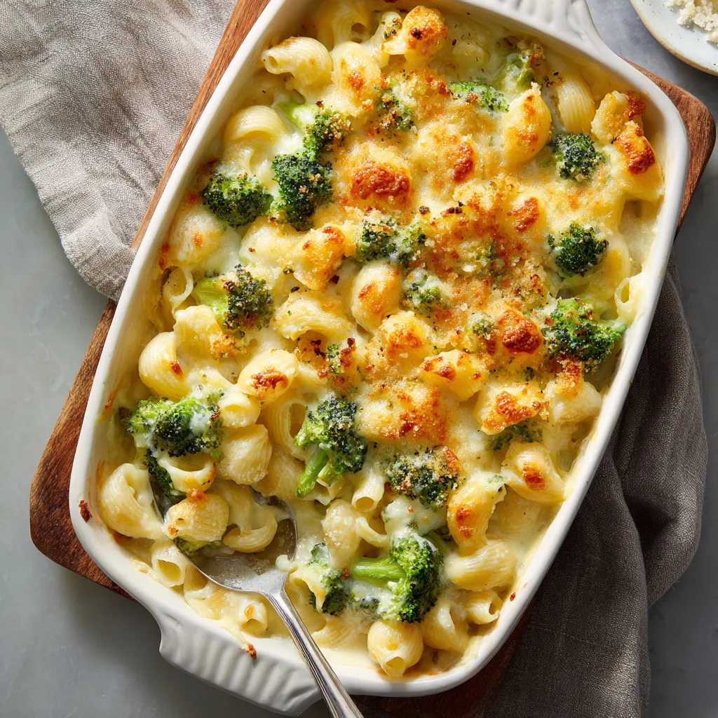Mouthwatering cheesy broccoli casserole on a rustic table with natural light highlighting its texture.
