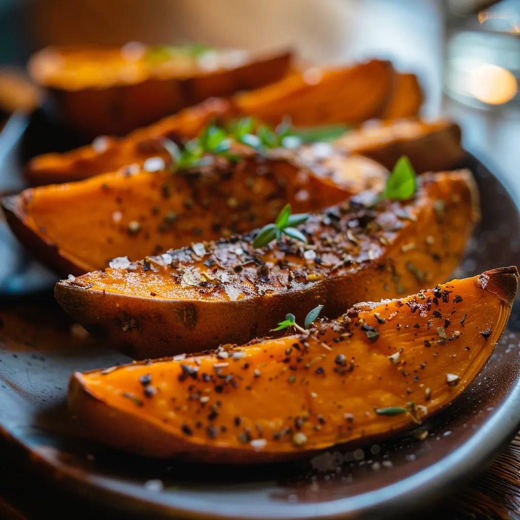 Delicious, roasted satsumaimo with a shiny skin, sprinkled with sea salt, displayed elegantly.
