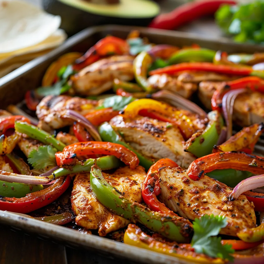 Delicious Sheet Pan Chicken Fajitas arranged with vibrant toppings and garnishes.