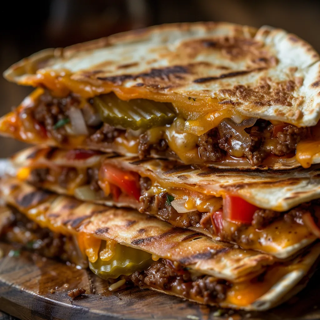 Deliciously layered Smashburger Quesadillas with a warm, inviting appearance and soft shadows.