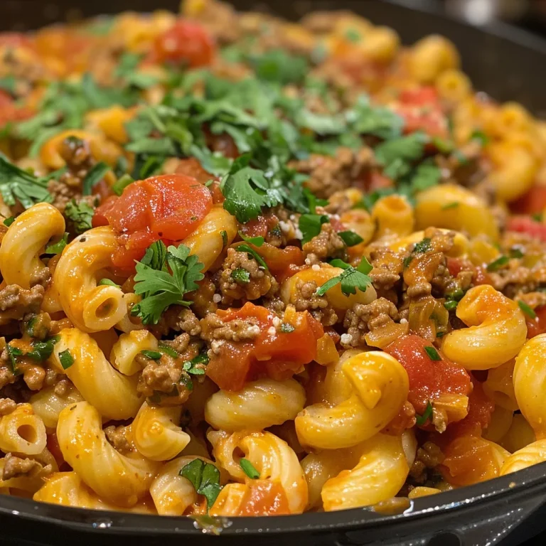 Comfort in a Bowl: My Go-To Creamy Rotel Pasta with Ground Beef A close-up side view of creamy Rotel pasta with ground beef, garnished with fresh cilantro.
