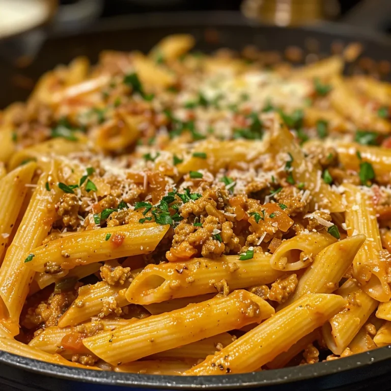 Comfort in a Bowl: My Go-To Ground Turkey Pasta Recipe Close-up view of a bowl of ground turkey pasta, garnished with parsley.