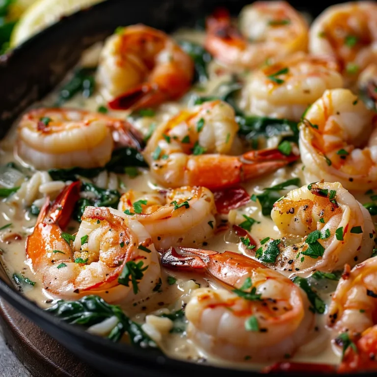 The One Pan Creamy Garlic Butter Shrimp Bowl That Will Steal Your Heart A close-up shot of creamy garlic butter shrimp served over rice, garnished with fresh parsley and lemon wedges.