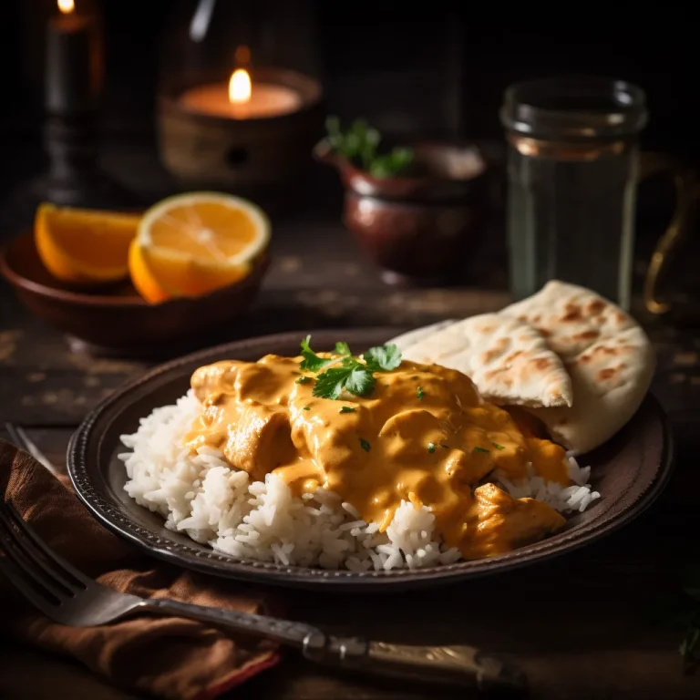Close-up of homemade butter chicken in a bowl, garnished with cilantro.