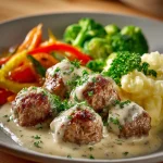 Close-up of a perfectly seared ribeye steak topped with garlic butter and herbs.