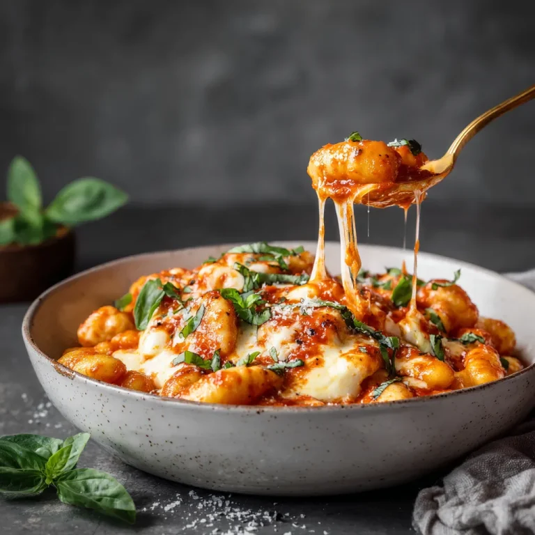 Close-up of creamy tomato garlic pasta garnished with fresh basil and parmesan.