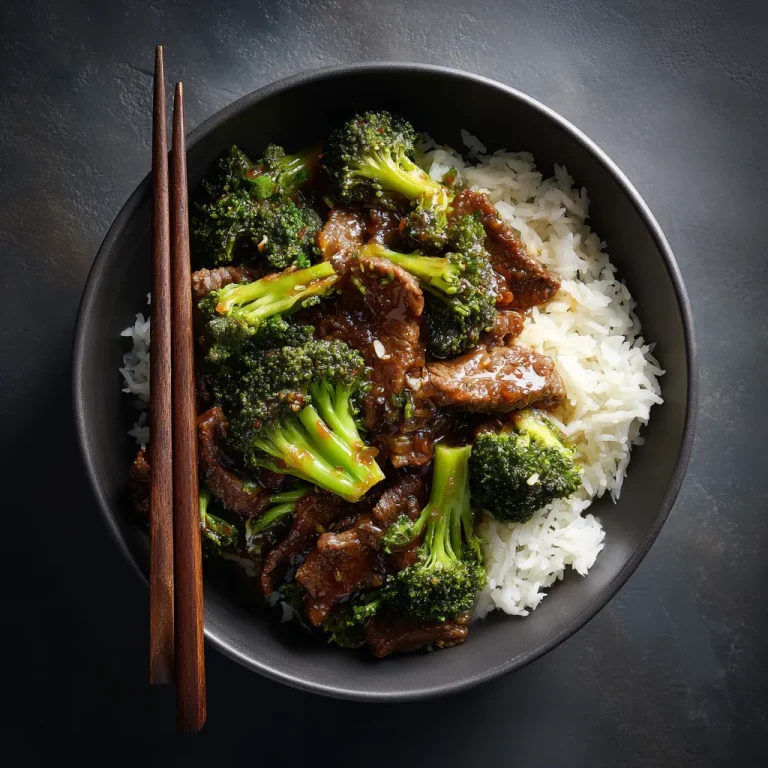 Close-up of a plate featuring Beef and Broccoli with vibrant green florets and tender beef slices.