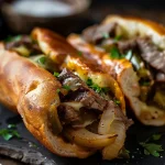 Close-up of Keto Philly Cheesesteak Rolls with creamy cheese and colorful vegetables.