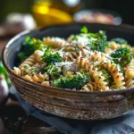 Close-up view of creamy herb chicken served with fluffy mashed potatoes and glazed carrots on a rustic plate.
