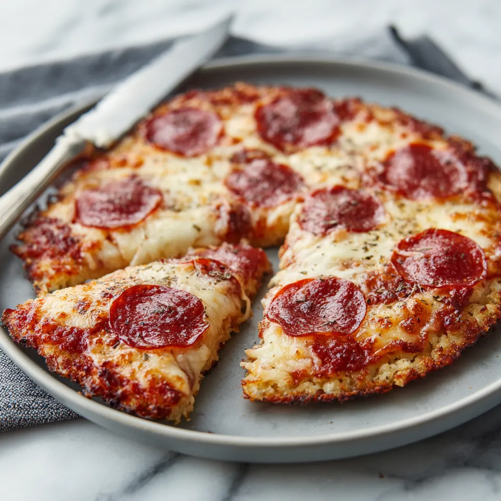 A vibrant plate of Pizza Eggs, showcasing melted cheese and garnished with fresh herbs.