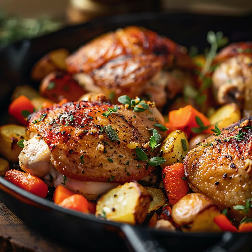 One-Pan Roasted Chicken and Vegetables featuring golden-brown chicken and vibrant veggies.