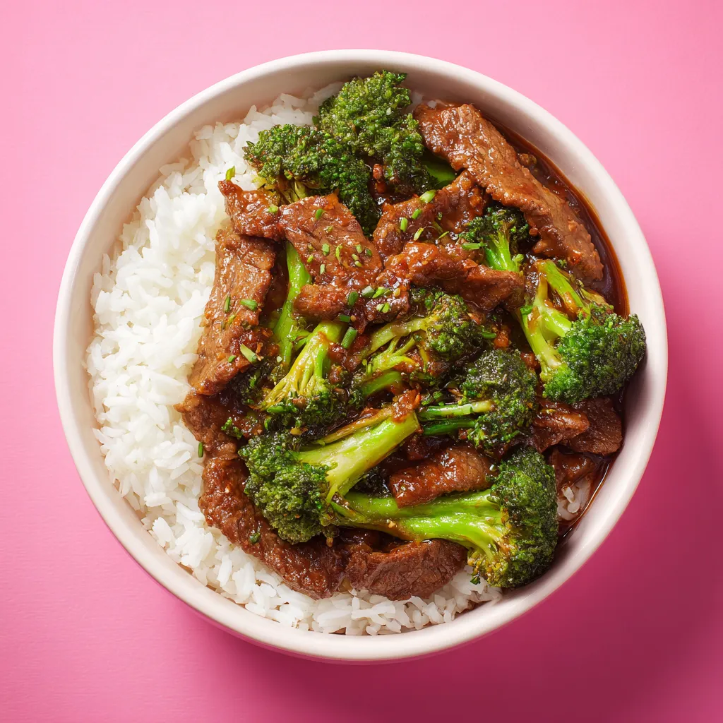 A beautifully arranged plate of beef and broccoli, emphasizing its glossy sauce and fresh ingredients.