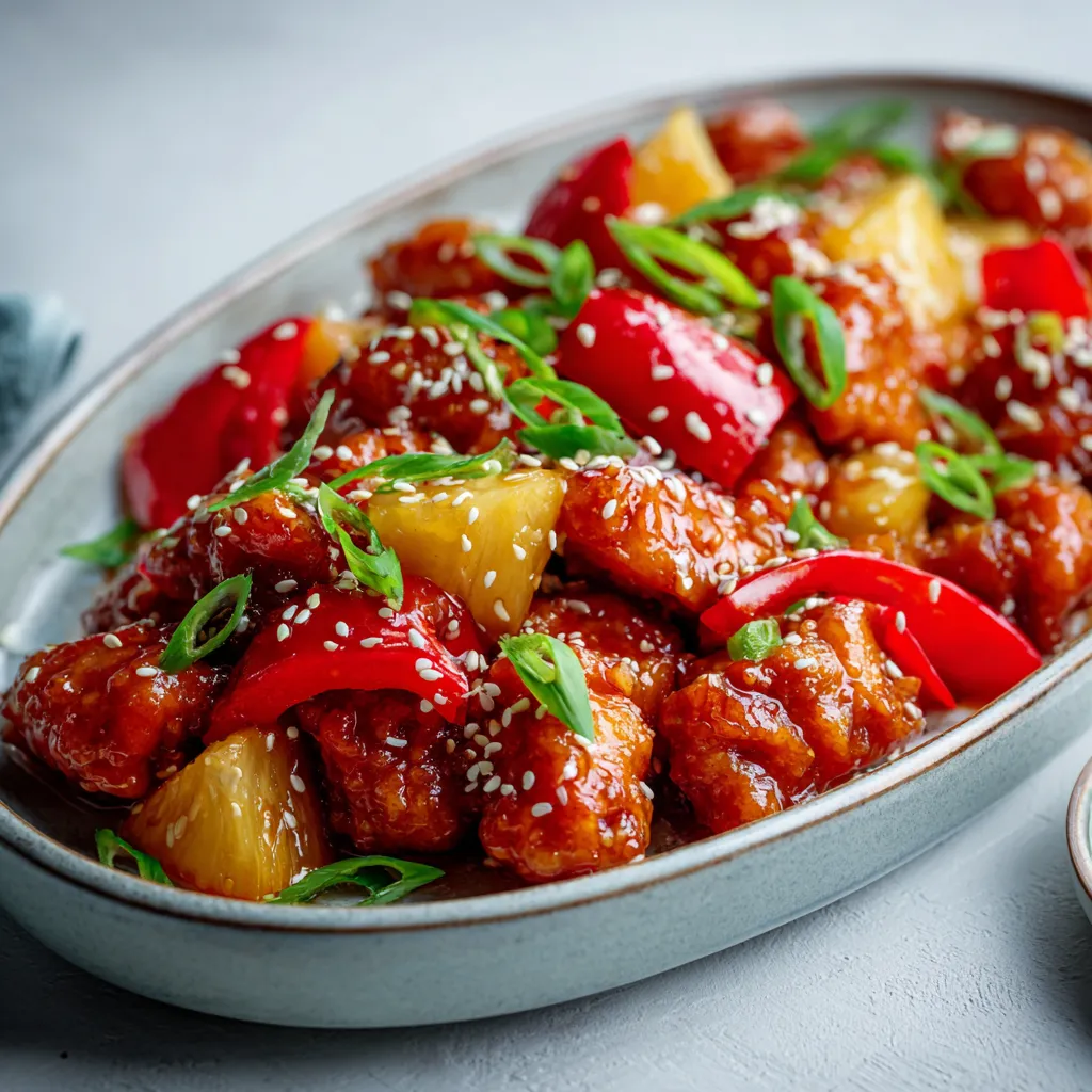 Delicious Easy Sweet & Sour Chicken served with rice, showcasing colorful ingredients and textures.