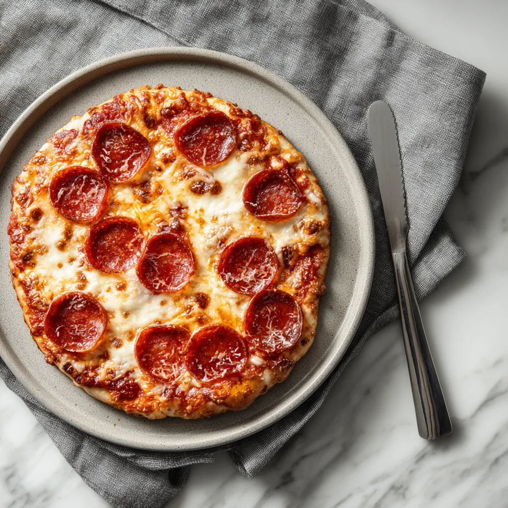 Eye-level shot of Pizza Eggs with a rich tomato sauce, golden yolks, and crispy toppings.