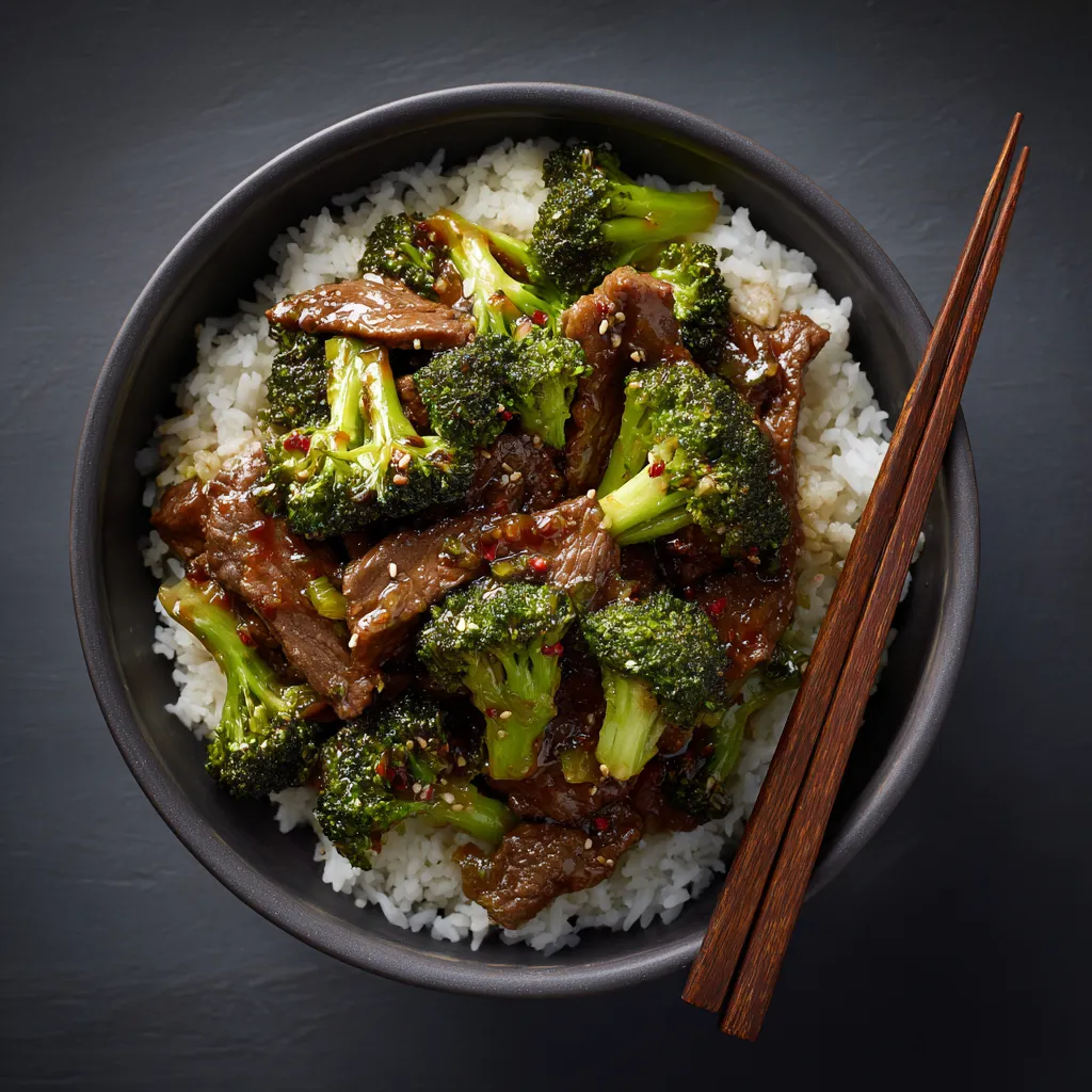 An appetizing Beef and Broccoli meal, showcasing colorful ingredients in natural lighting.