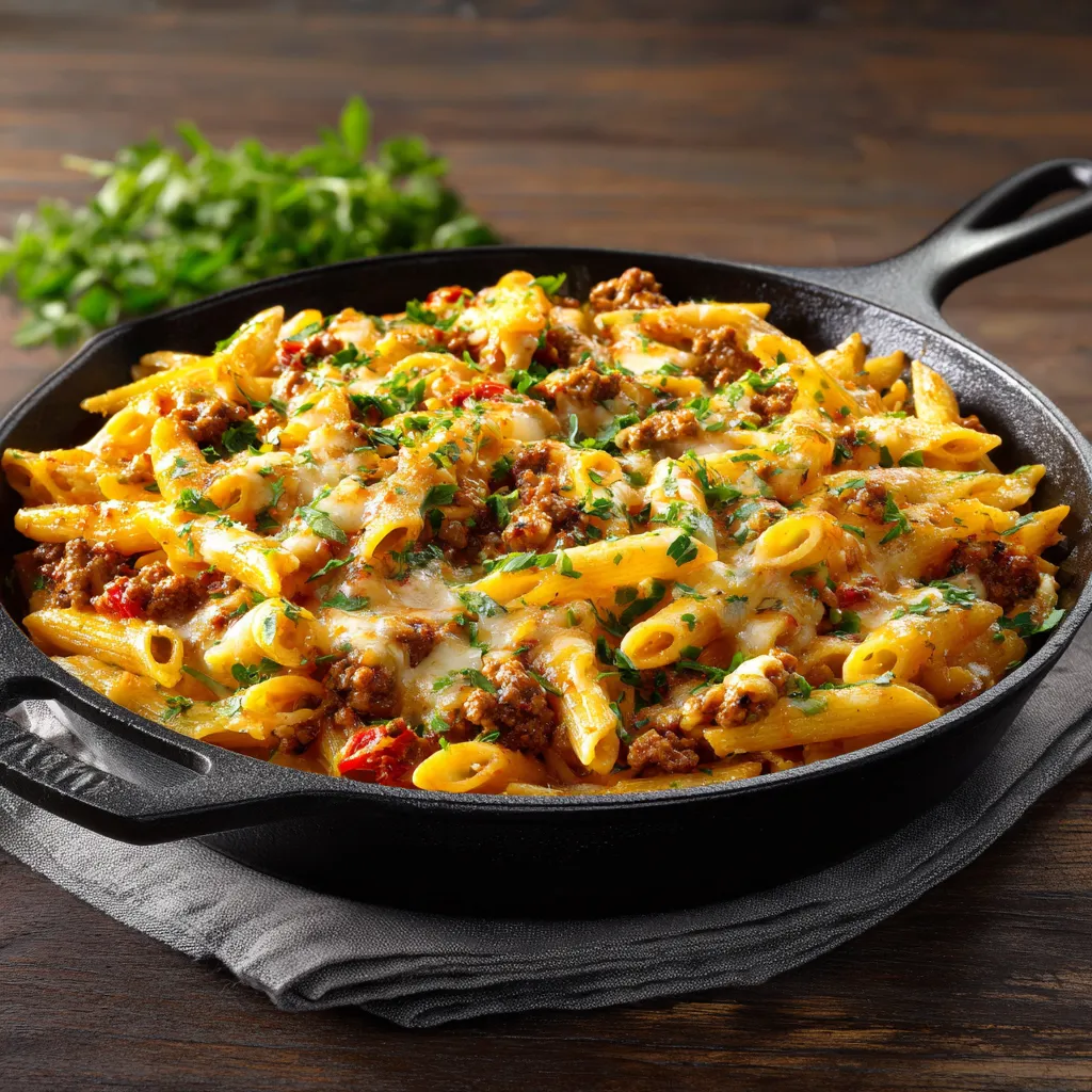 Eye-level shot of a steaming bowl of Hamburger Helper made with ground beef and elbow macaroni, showcasing rich textures.