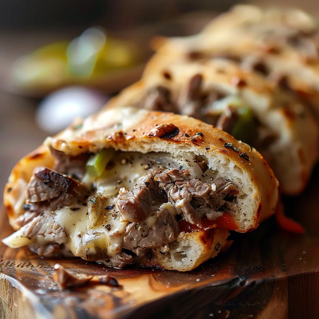 Mouthwatering Keto Philly Cheesesteak Rolls featuring melted cheese and sliced peppers.