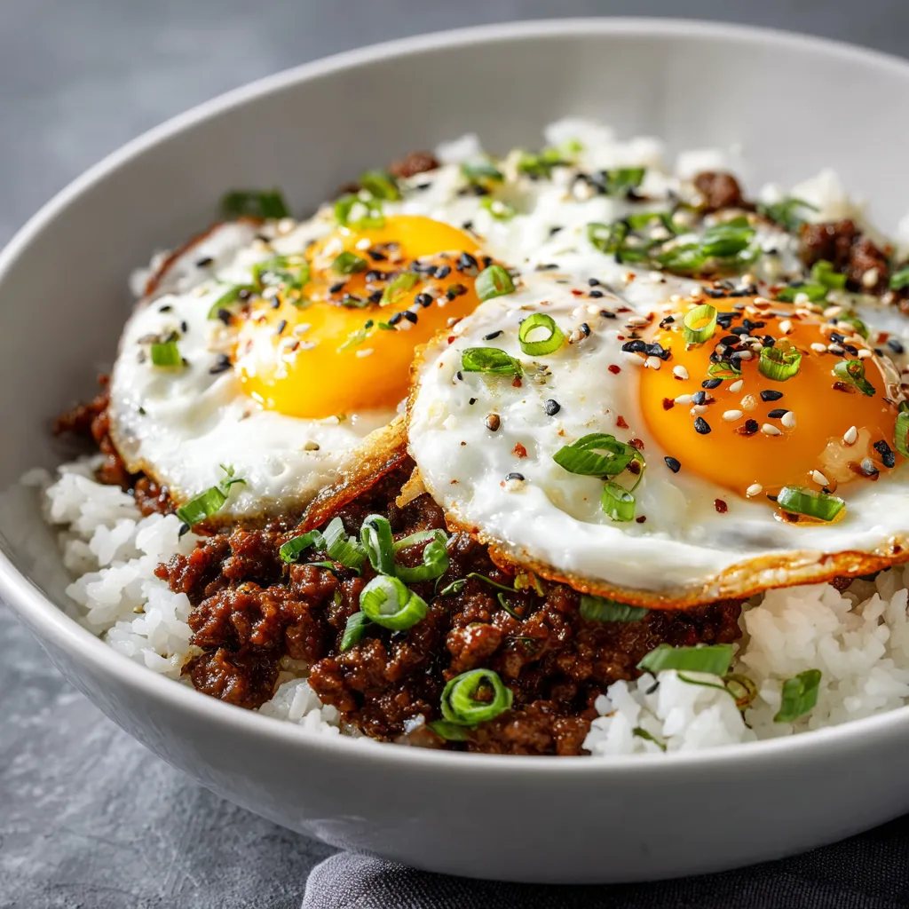 A plate of Easy Ground Beef Bulgogi with a savory glaze, fresh green onions, and sesame seeds, set against a cozy, blurred background.