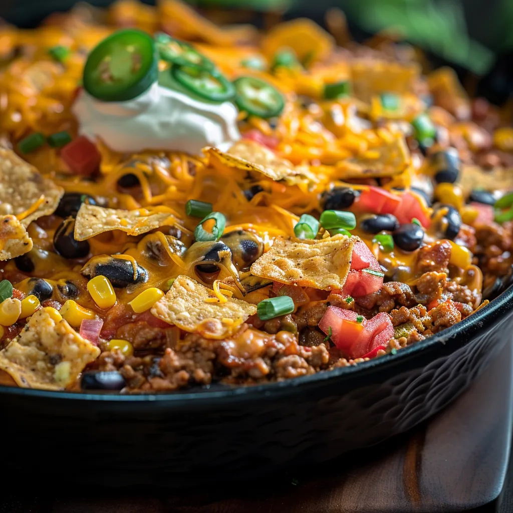 Eye-level shot of a savory chicken and broccoli meal drizzled with sauce.