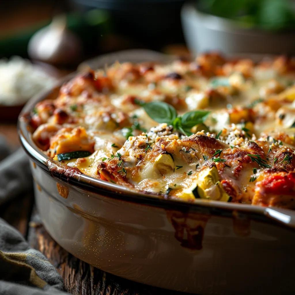 Eye-level view of a bowl of One Pan Chicken with Buttered Noodles, showcasing its creamy texture.