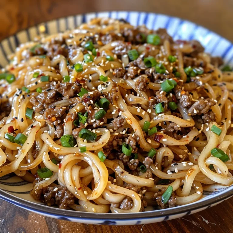 A Cozy Bowl of Mongolian Ground Beef Noodles That Will Steal Your Heart Close-up shot of Mongolian Ground Beef Noodles in a bowl, showcasing juicy beef and colorful vegetables.