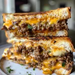 Juicy Ultimate Cheesy Ground Beef Melt on sourdough bread.
