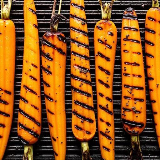 Close-up of grilled baby carrots garnished with fresh mint and lemon zest.