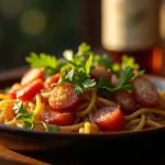 Close-up of a delicious dish from Fancher Ranch, illuminated by warm natural light.