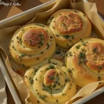 Close-up image of cheesy garlic rolls, golden brown and dripping with melted cheese.