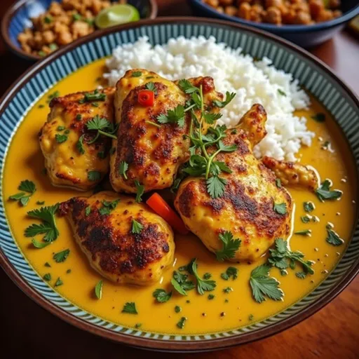 Kuku Paka: A Soul-Warming Embrace of Coconut and Spices Creamy Kuku Paka chicken curry served in a bowl, garnished with cilantro.