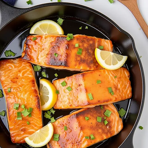 The Honey Garlic Salmon That Turns Dinner into a Celebration Close-up of honey garlic salmon fillet drizzled with sauce and garnished with parsley.