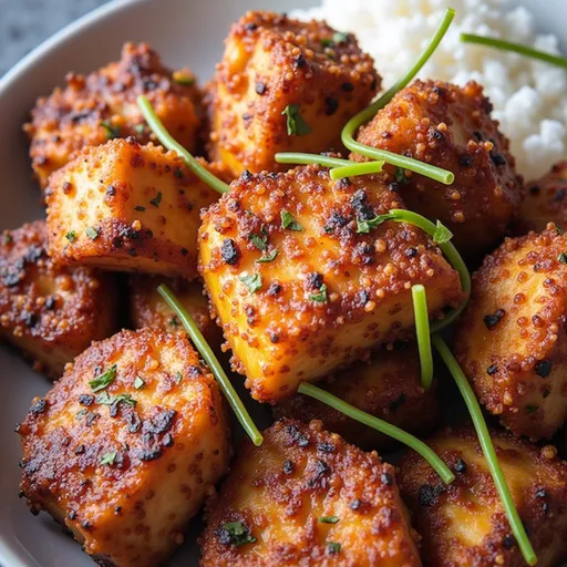 Crispy, Flavorful, and Oh-So-Easy: Air Fryer Salmon Bites for Any Occasion Close-up of flavorful Air Fryer Salmon Bites garnished with parsley and lemon.