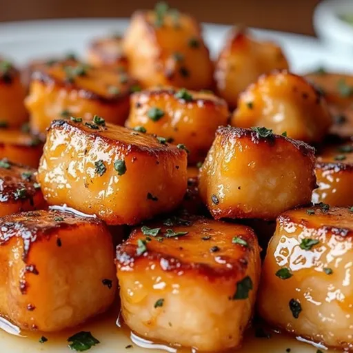 Bite-Sized Bliss: Air Fryer Honey Garlic Salmon That Will Make You Smile Close-up of crispy honey garlic salmon bites on a plate, garnished with green onions.
