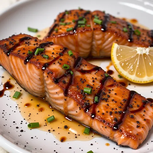 The Air Fryer Salmon with Honey Garlic That’s Like a Flavorful Farewell Close-up photo of air fryer salmon glazed with honey garlic sauce, garnished with green onions.