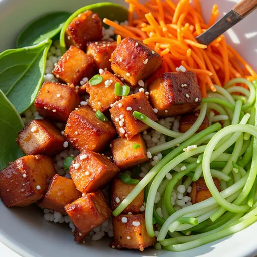 A Taste of Home: The Honey Garlic Salmon Bowl That Steals the Show A close-up view of a Honey Garlic Salmon Bowl featuring salmon, rice, steamed broccoli, and avocado.